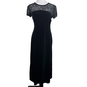 Connected Apparel Dress Formal Cocktail Black Tie Black Velvet Sheer Back Size 8